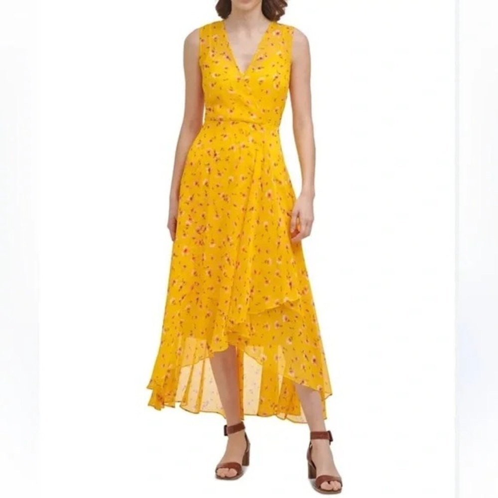 Calvin Klein Yellow Maxi Dress V-Neck Sleeveless